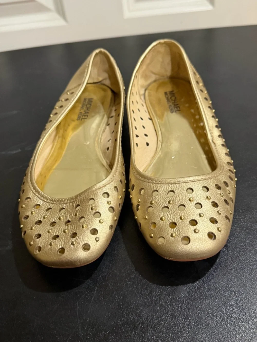 MICHAEL Michael Kors Gold Perforated Leather Ballet Flats 7.5M